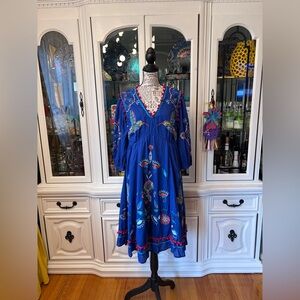 Monsoon Blue Dress with Colorful Embroidery and Sequins M
